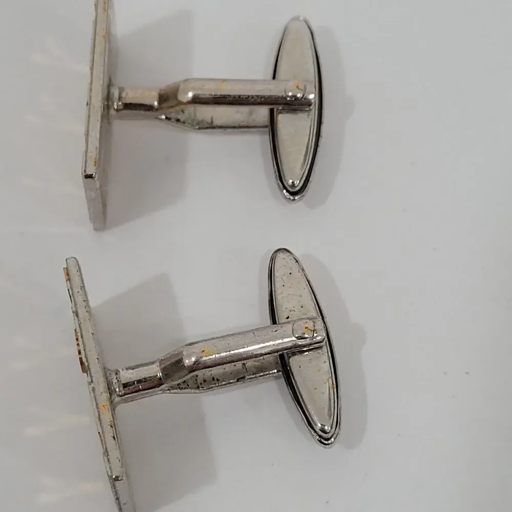 Dunhill D Cufflinks Silver Gold Tone Logo Rectangle Designer Logo Vintage Stripe